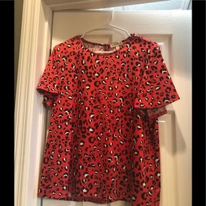 Bright Red Animal Print Puff Sleeve Top